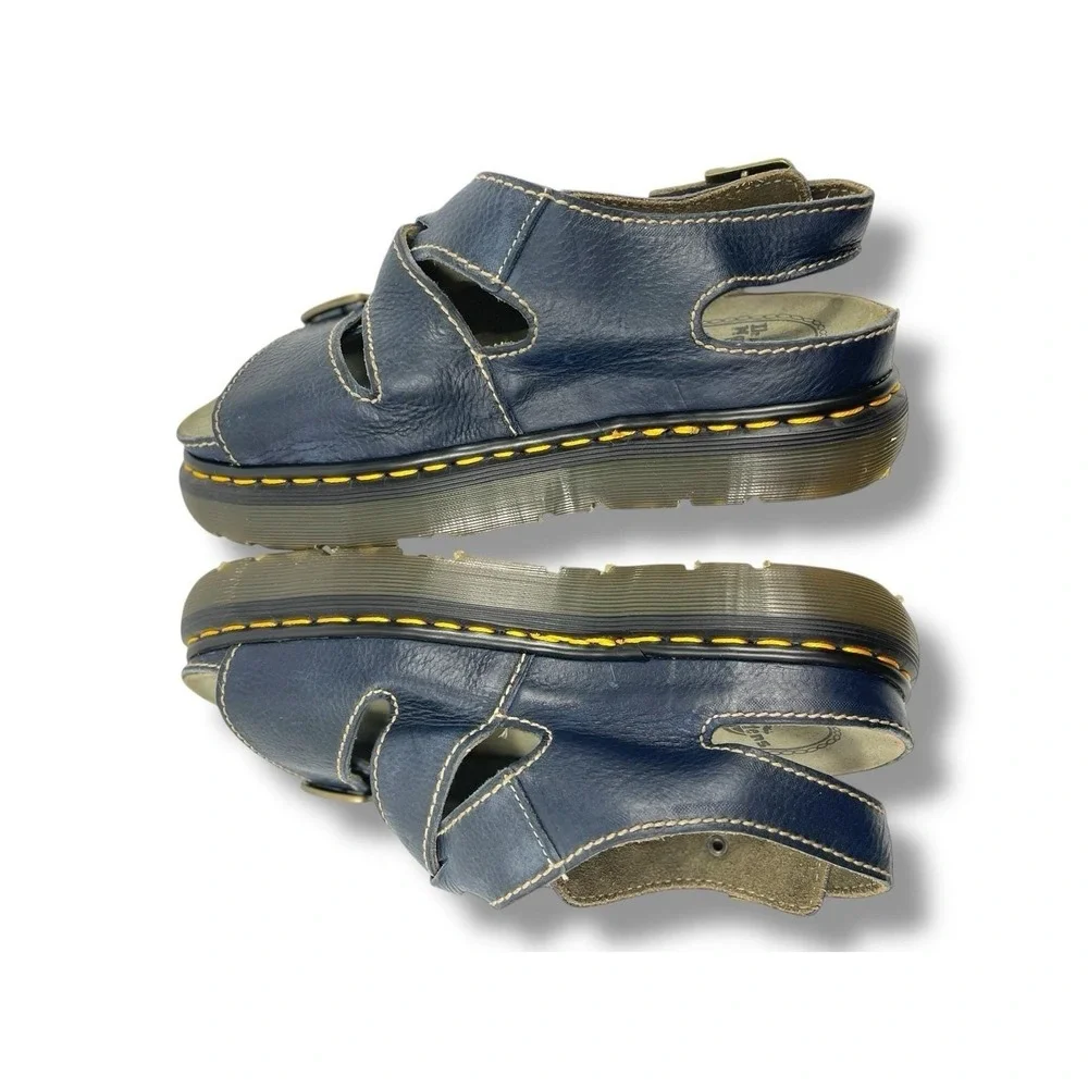 Dr Martens VTG Made England Mens 9 Leather Strappy Sandals Blue Buckle Fisherman